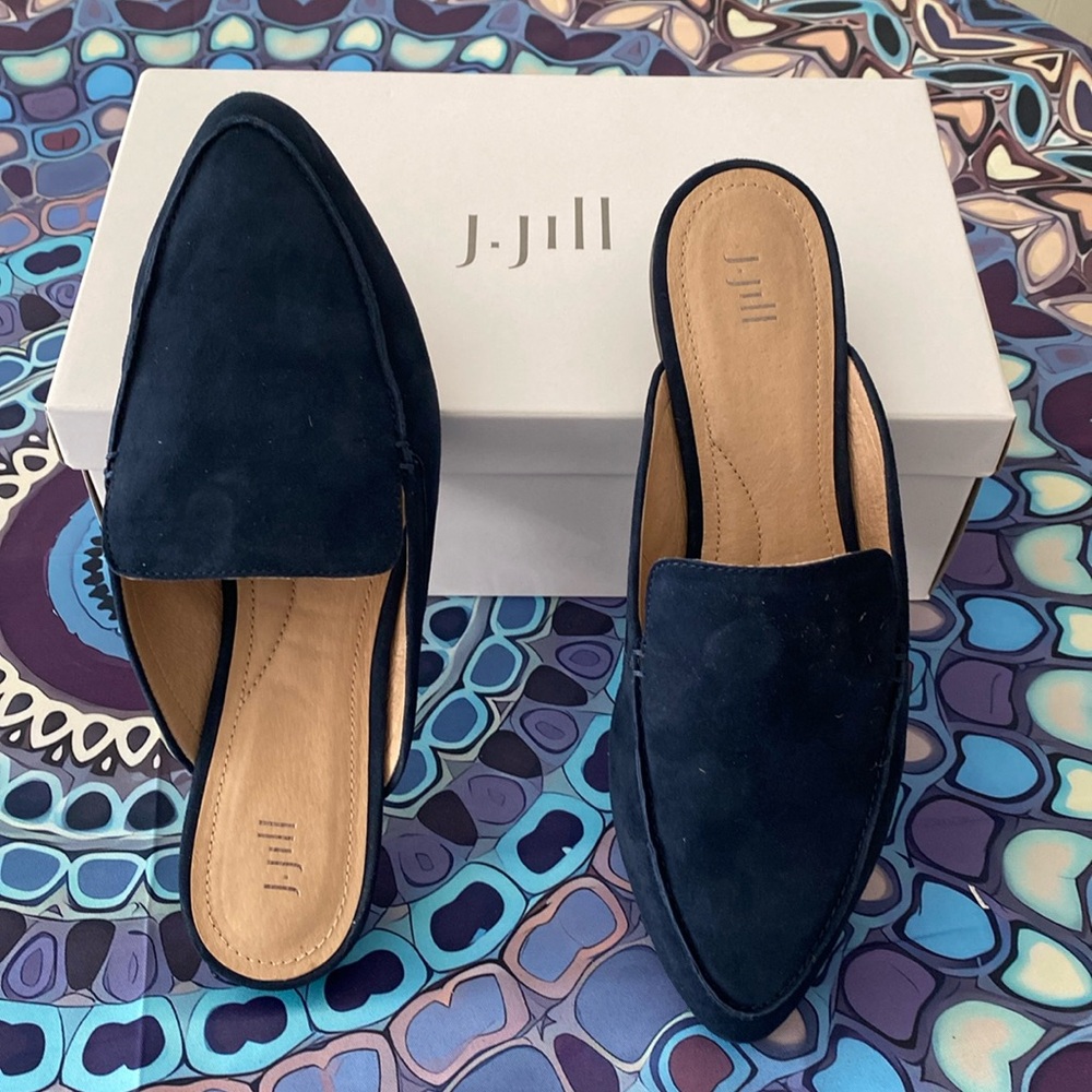 J Jilll Shoes Mules Slides New In Box Suede Leather Navy Blue Size 9